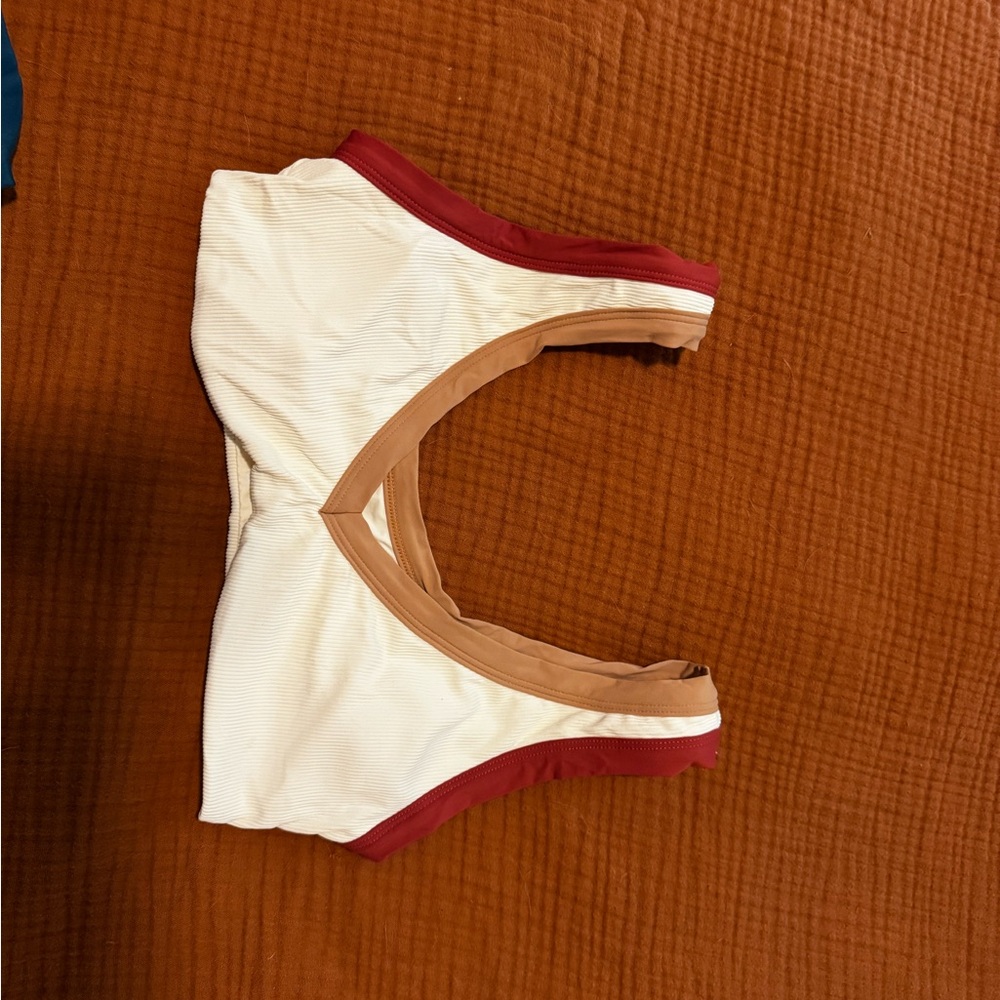 L*Space Red and Cream Bikini Top